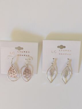 LC Lauren Conrad Silver and Rose Gold Leaf Teardrop Earring Duo